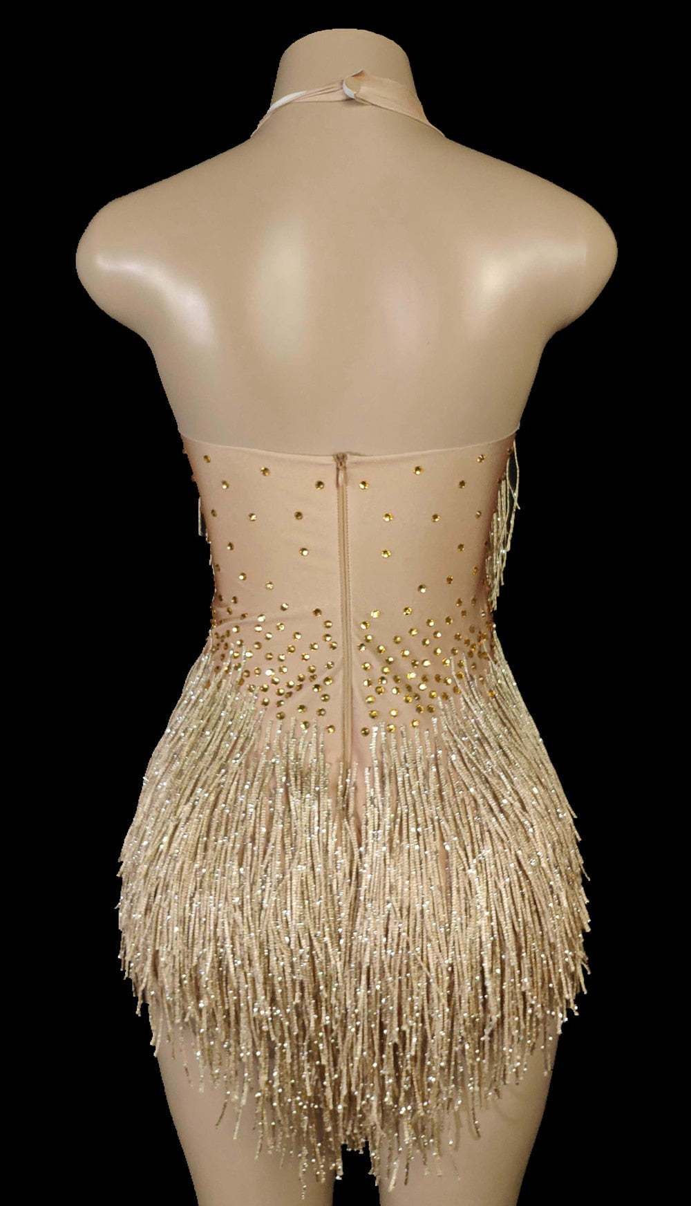 Sparkly Rhinestones Fringes Bodysuit Women Nightclub Outfit Glisten D 8467