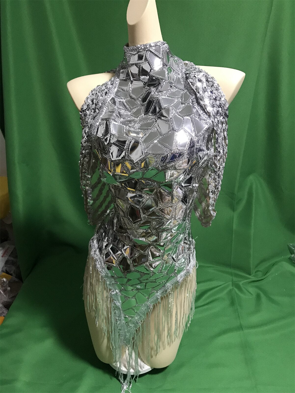 Sparkly Shinning Sequins Bodysuit Women Dancer Gogo DJ Nightclub Party Tassel Silver Night Out Stage Wear Drag Queen Outfit