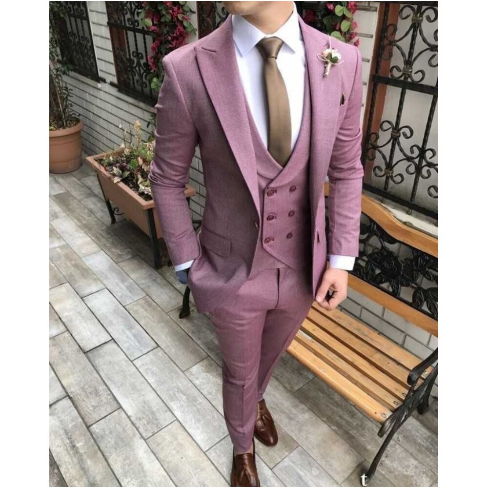 Summer Mens Suits Wedding Tuxedos Groom Outfit Classic Fit Peaked Lapel prom Party Dinner Mens Suits (Jacket+Vest+Pants)