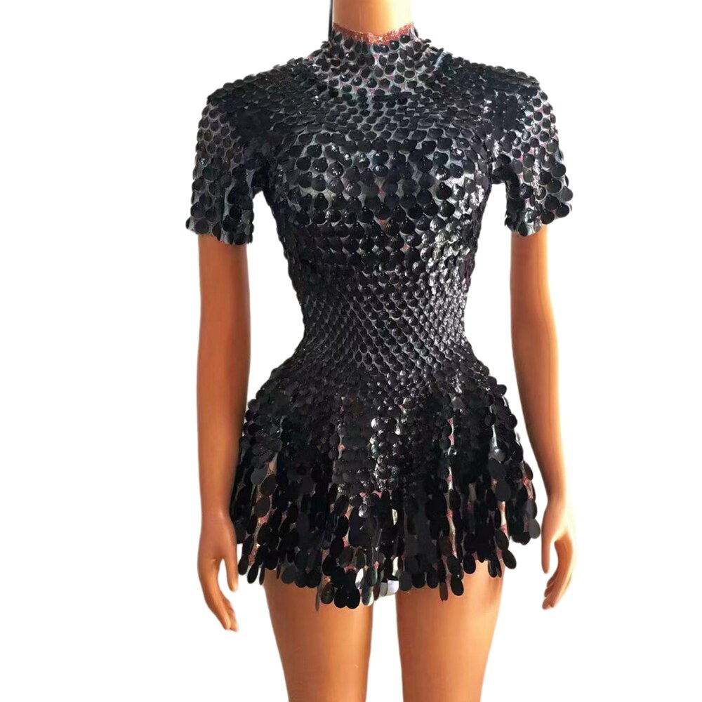 Women Party Celebriate Birthday Dress Sexy Nightclub Performance Dance Costume Show Dress Stage Wear Shiny Sequins Short Dress