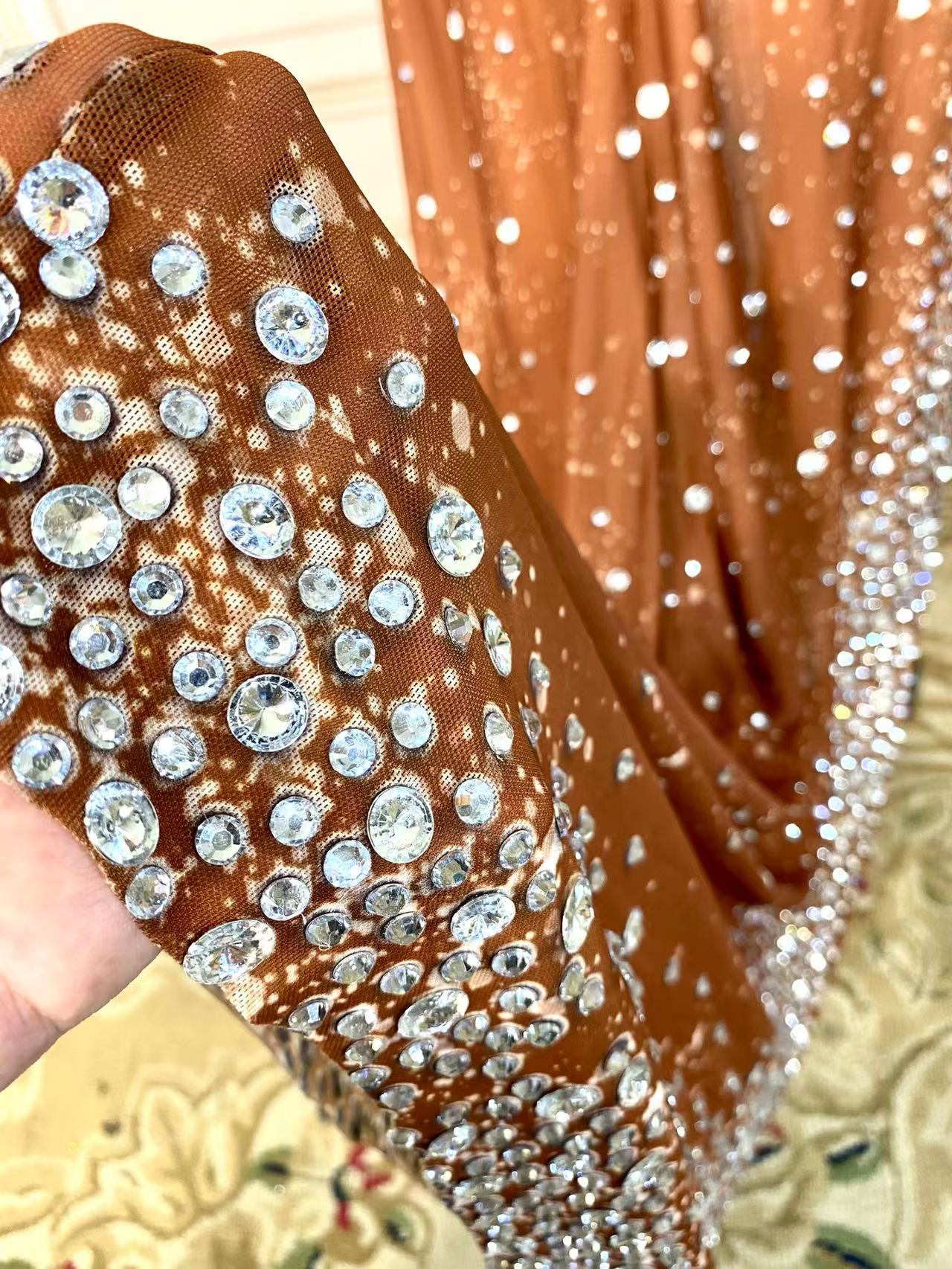 Women Sexy Sparkly Rhinestones Long Tail Dress Elegant Birthday Celebrate Wedding Gown DressTransparent Split Evening Dress