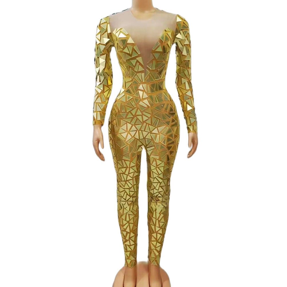 Women Shining Mirror Jumpsuit Birthday Celebrate Prom Party Outfit Nightclub Bar Performance Dance Costume Stage Wear