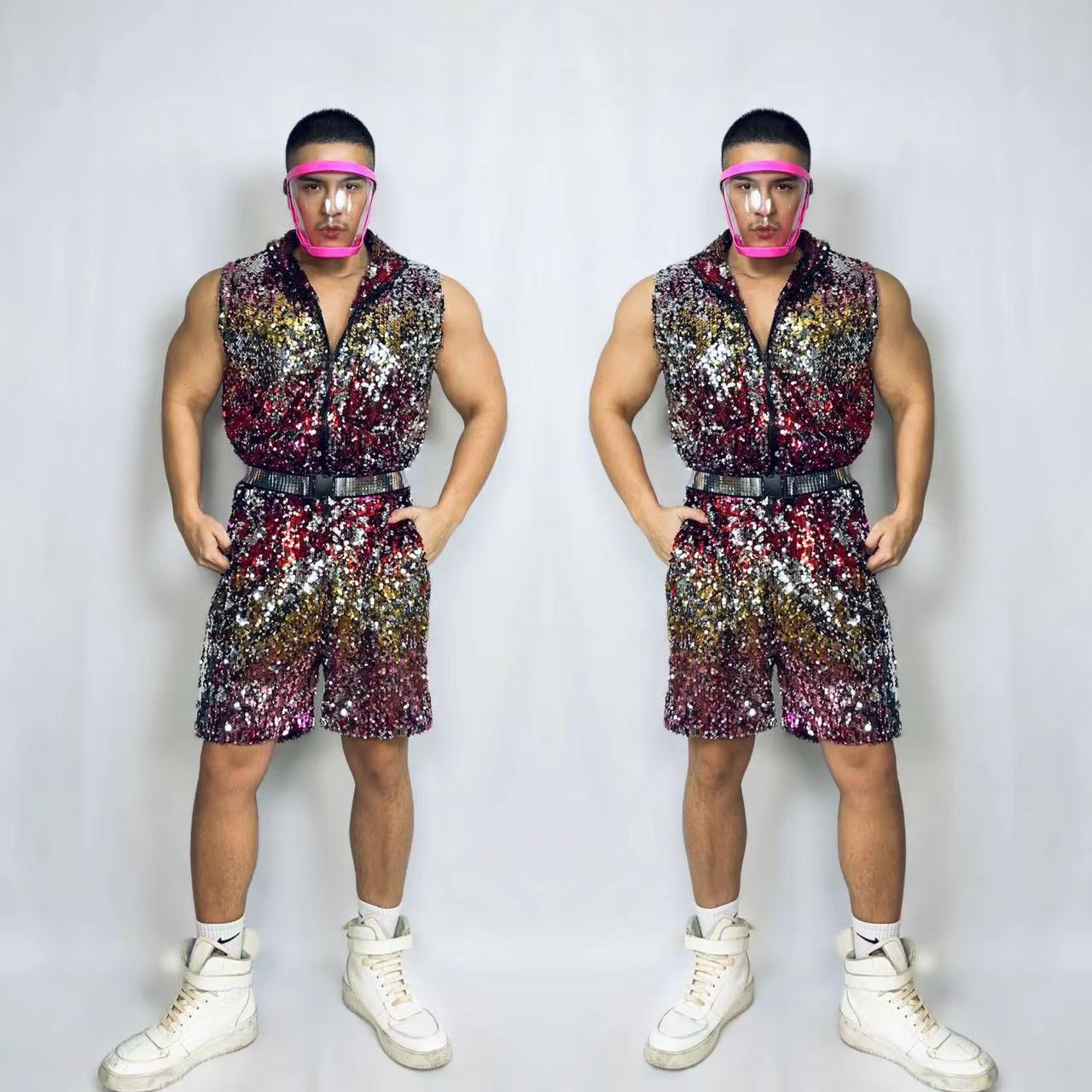 Bar Nightclub Men's Gogo Costumes Colorful Gradient Theme Hip Hop One Piece Tooling Bodysuit Stage Dance Outfit