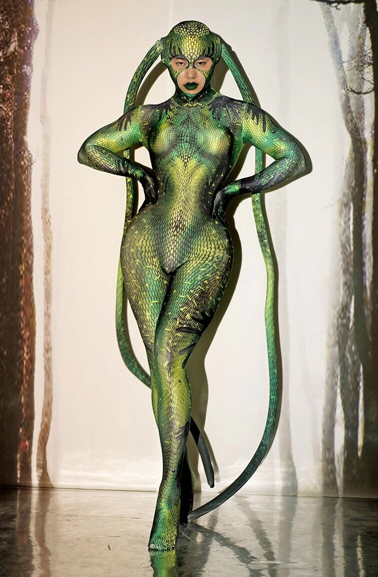 Halloween Party Green Alien Animal Cosplay Costumes Women Novelty Role Full Cover Jumpsuit Show Dancer Stage Performance Outfits