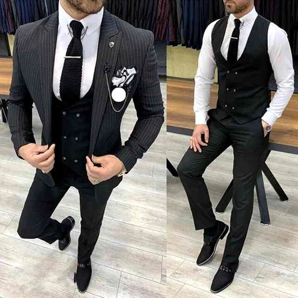 Houndstooth Plaid Men Suits For Wedding 3 Pieces Business Suit Tuxedos Blazer Peaked Lapel Costume Homme Terno Party Suits