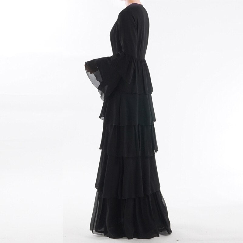 Uae Abaya Dubai Kaftan Malaysia Ruffle Pleated Chiffon Kimono Cardigan Muslim Hijab Dress Women Dubai Turkish Islamic Clothing