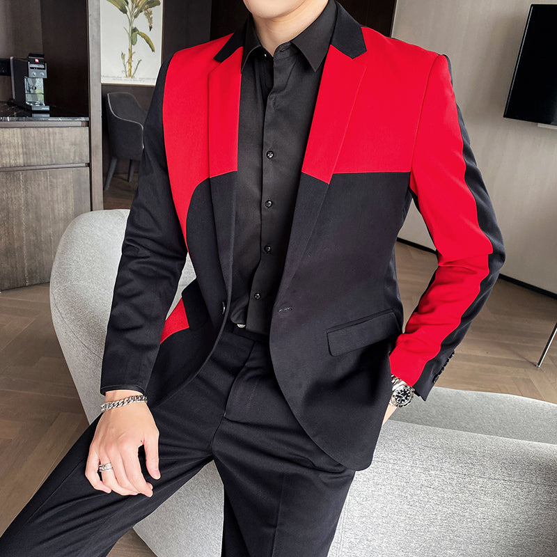 Black Red Wedding Tuxedos Slim Fit Suits For Men With Notch Lapel Groomsmen Suit Two Pieces Formal Prom Suit (Jacket+Pants)
