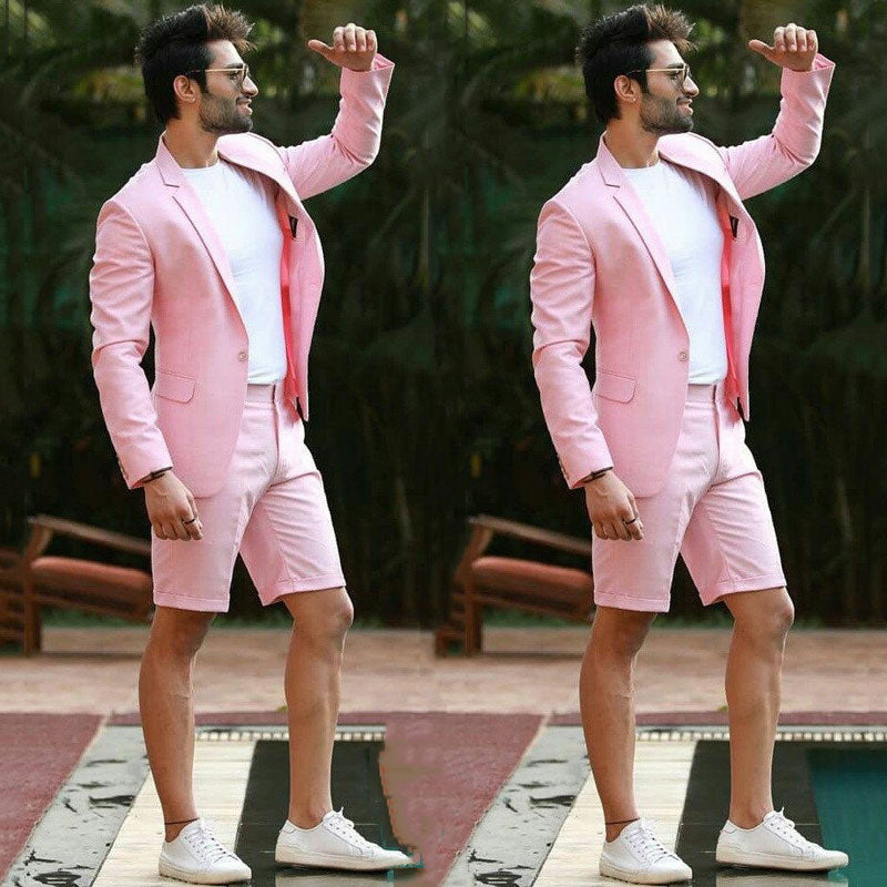 Pink Wedding Men Suit With Short Pants Business Terno Masculino Beach Mens Summer Groom Wear Suits