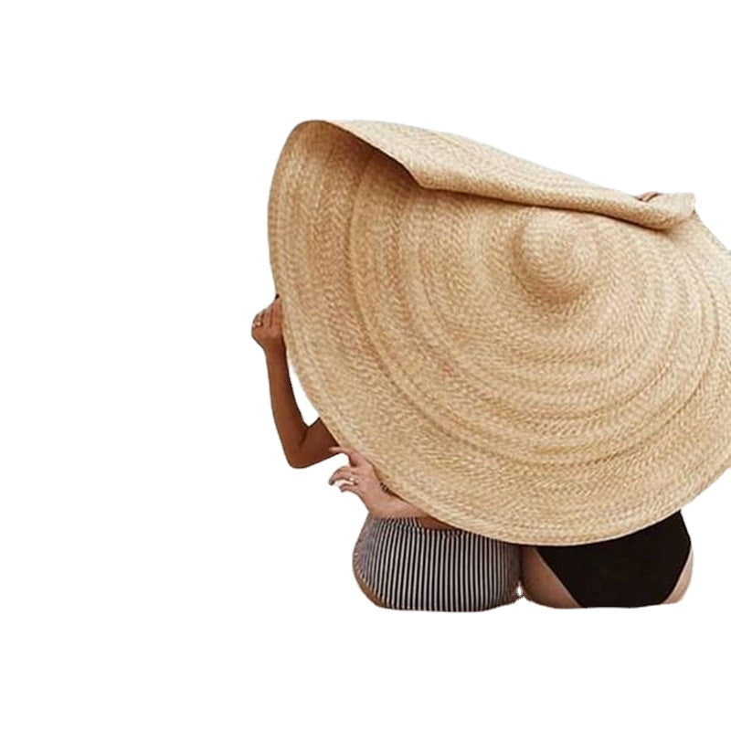 80CM Fashion Large Sun Hat Summer Anti-UV Protection Foldable Straw Cap Woman Cover Oversized Collapsible Sunshade Beach Hat