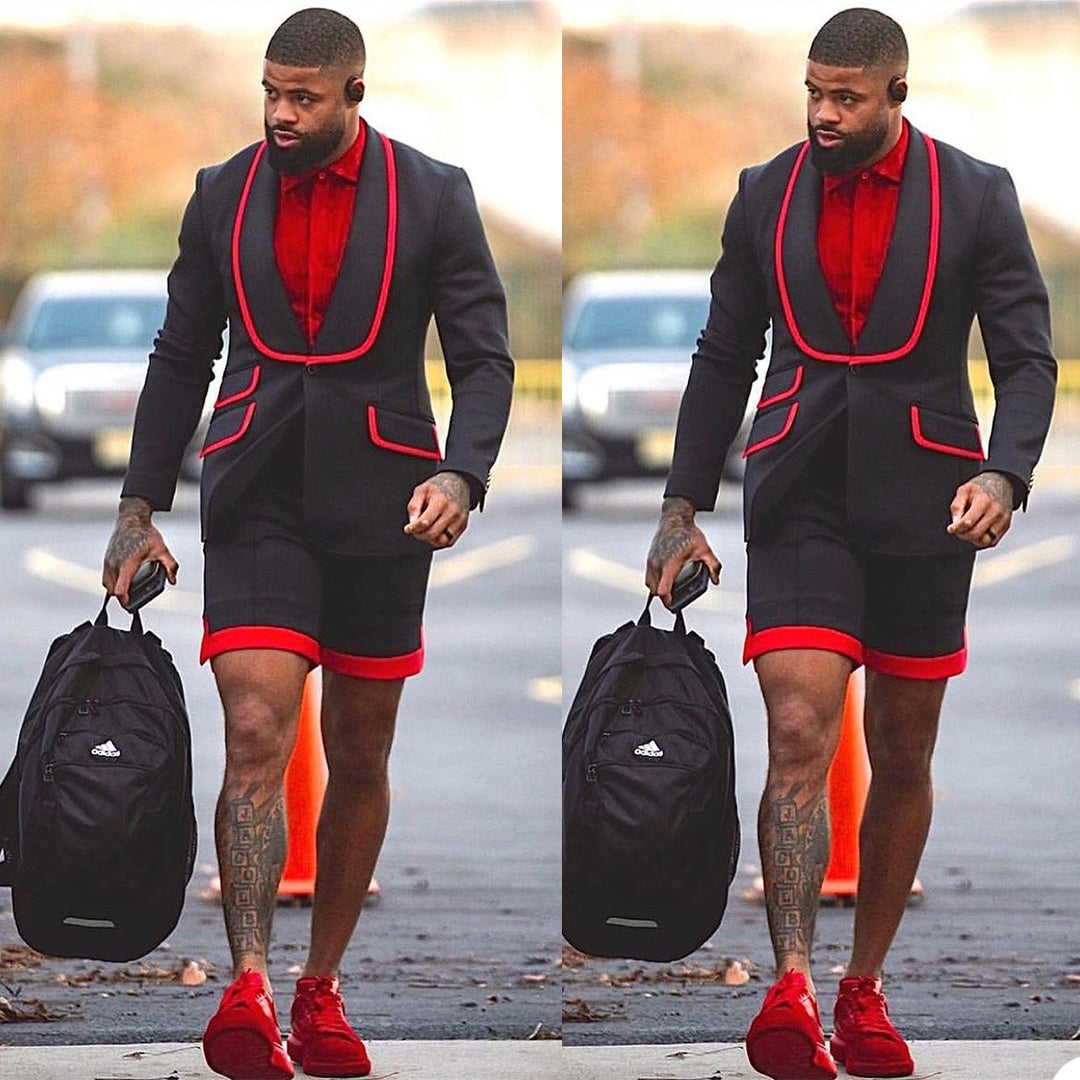 Summer Casual Black Tailored Made Men Suits Groom Tuxedos Jacket+Short Pant Prom Party Men's Beach Wedding Suits 2 Pieces
