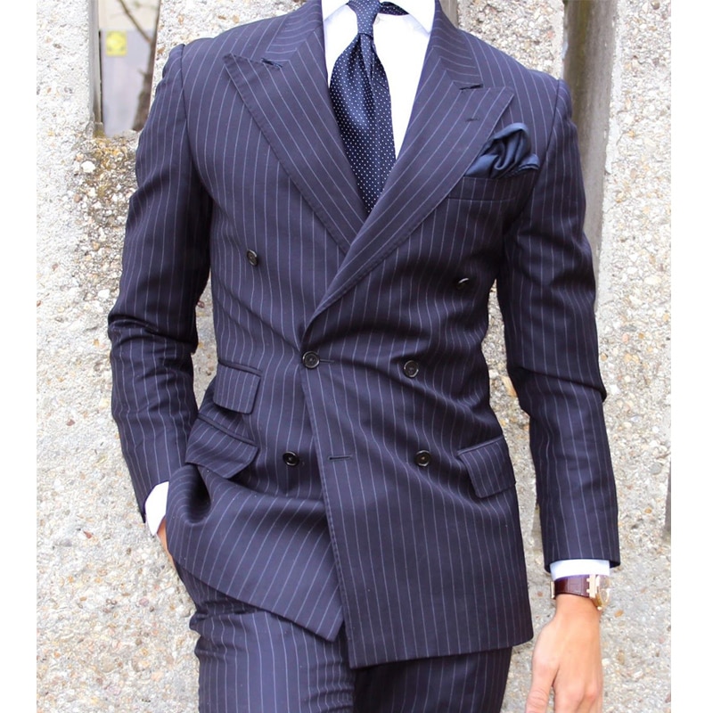 Double Breasted Pinstripe Men Suits for Wedding Tuxedos Slim fit Forma