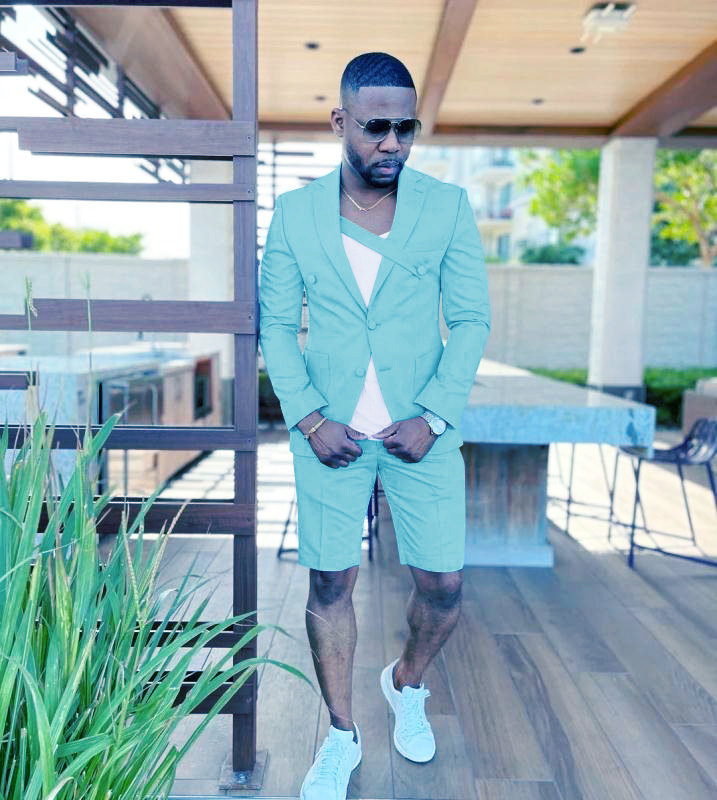 Casual 2 Pieces Blue Groomsman Wedding Men Suits Short Pants Slim Fit Beach Summer Groom Tuxedos Party Blazer