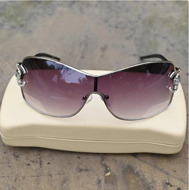 Brown Gold Rhinestone Y2K Girl Hot Summer Women Shield Sunglasses