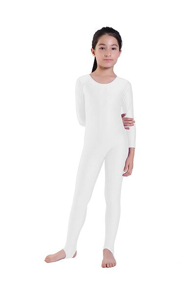 Kids Ballet Dance Long Sleeve Unitard With Stirrup Boys Gymnastics Jumpsuits Child Spandex Zentai Constume