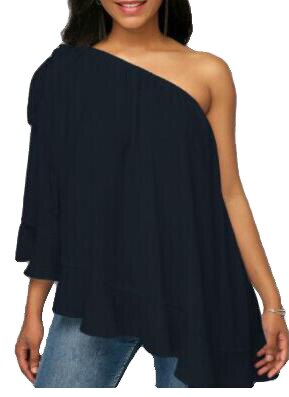 Summer Plus Size Tops Blouses Shirt One Cold Shoulder Sleeveless Draped Solid Casual Blusas Mujer De Moda