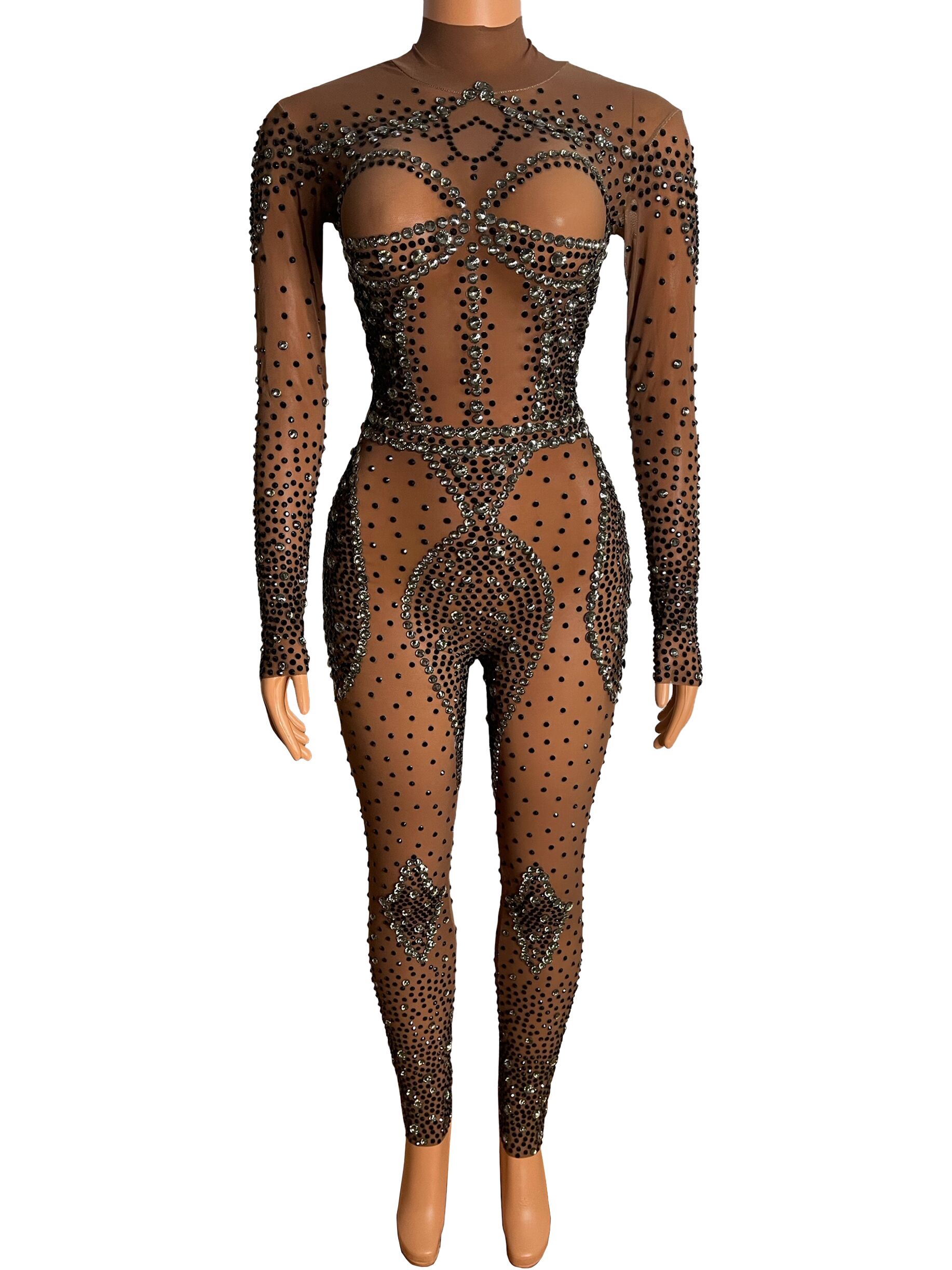 Flashing Black Rhinestones Stretch Transparent Jumpsuit Evening Birthday Celebrate Outfit Dancer Bodysuit Collection