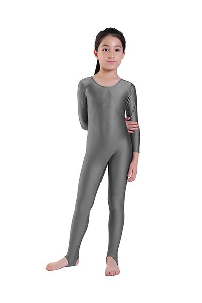 Kids Ballet Dance Long Sleeve Unitard With Stirrup Boys Gymnastics Jumpsuits Child Spandex Zentai Constume