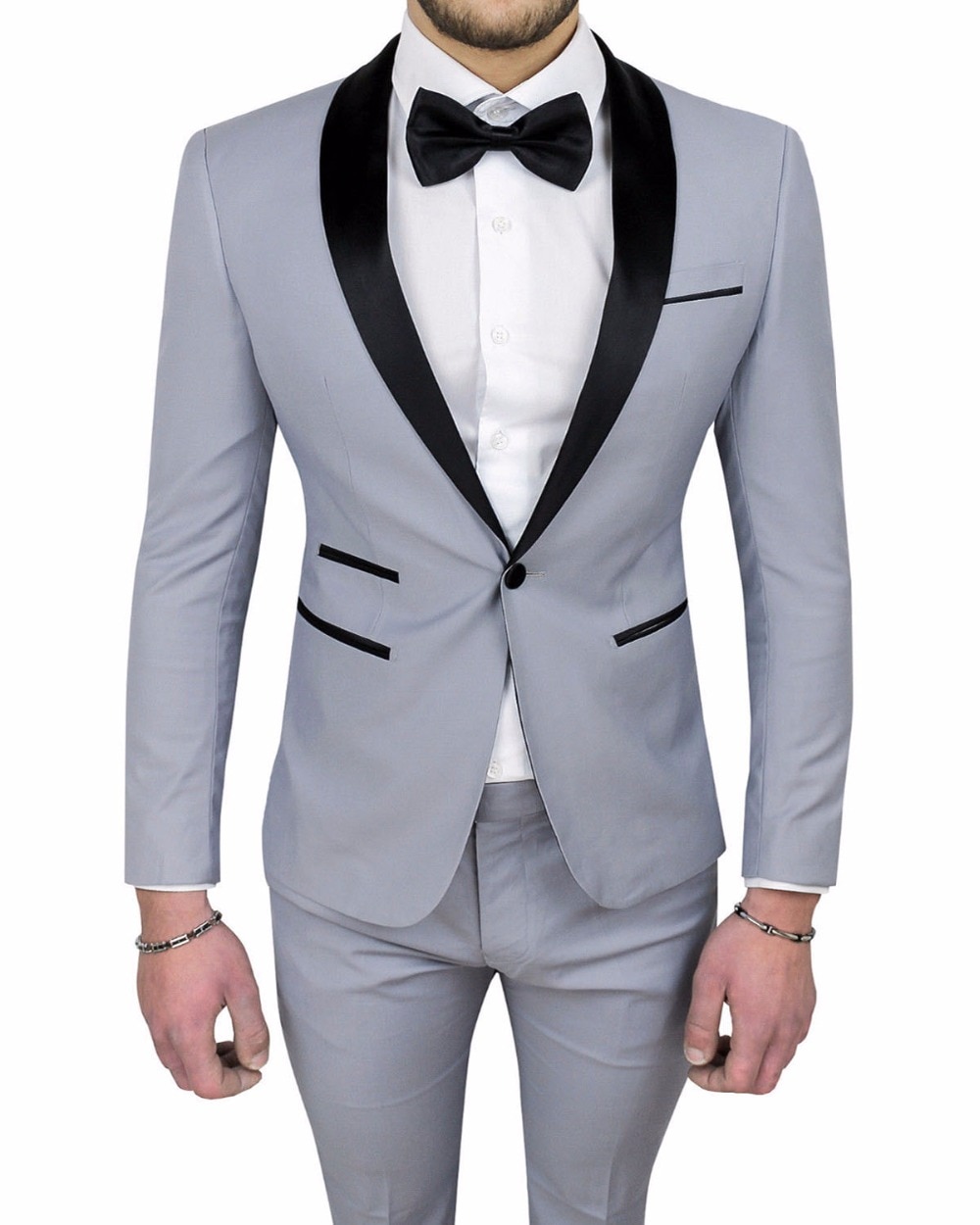 Light Gray Best Man Suit Custom Made One Button Groomsman Wedding Suits Men Groom Tuxedos Suits Jacket+Pants+Tie