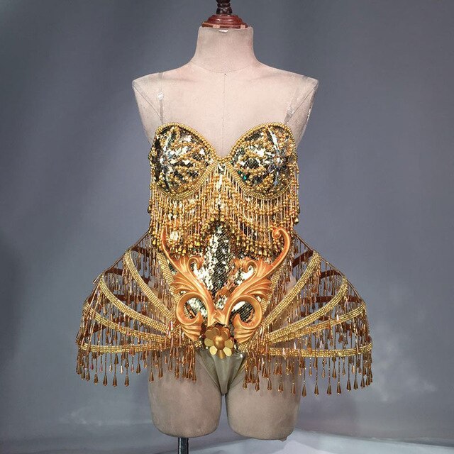 Black Crystal beads Bodysuit Dress Stage Performance Bling Dresses Dance Wear Nightclub Shining Costume Outfit