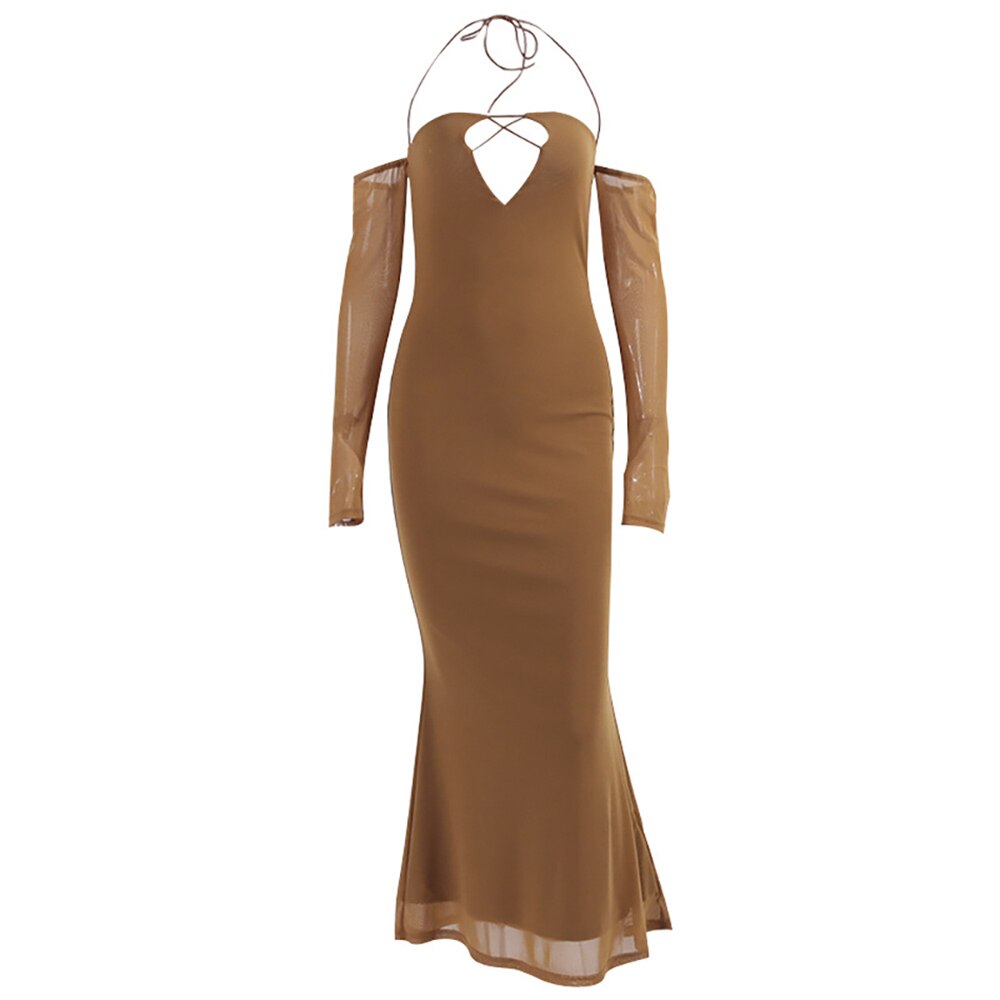 Long-sleeved French Atmosphere In Autumn and Winter Long Fishtail Skirt with Off-the-shoulder Wrapped Chest and Waist Temperamen