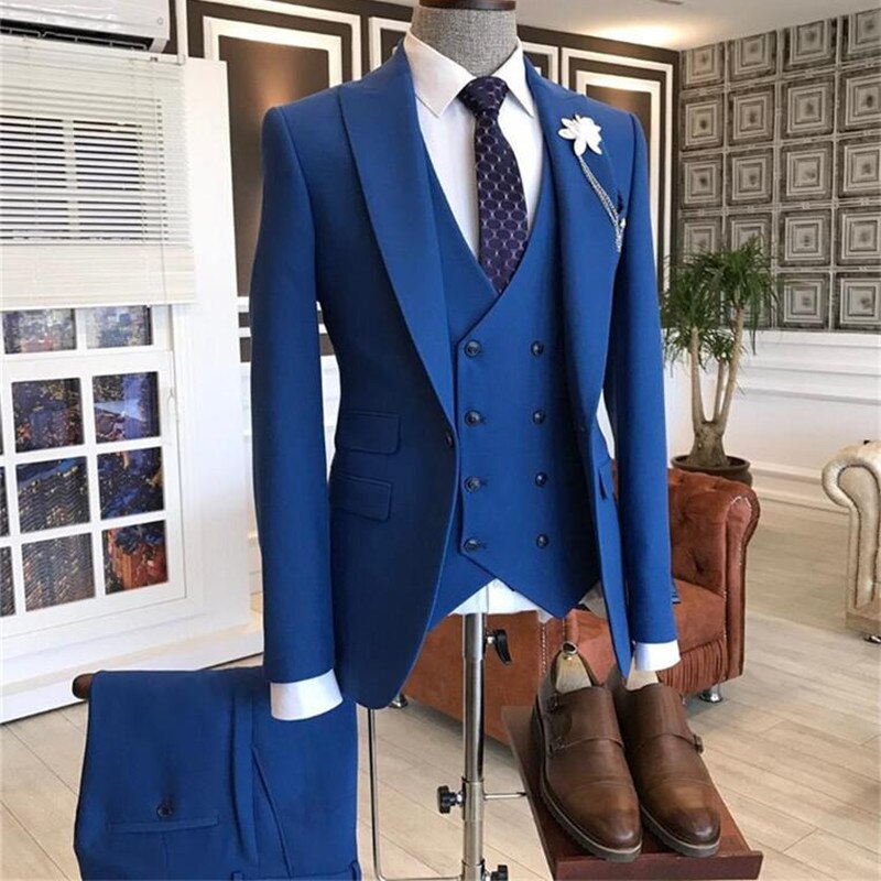 Houndstooth Plaid Men Suits For Wedding 3 Pieces Business Suit Tuxedos Blazer Peaked Lapel Costume Homme Terno Party Suits