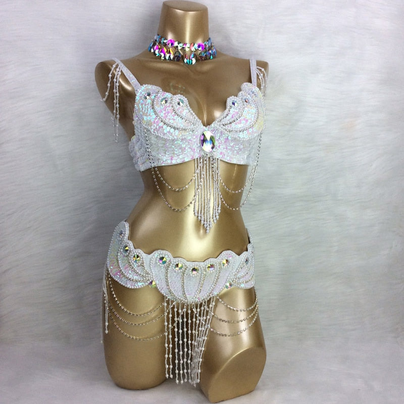 Made To Measure New Belly Dance Costume Set BRA+belt+NECKLACE