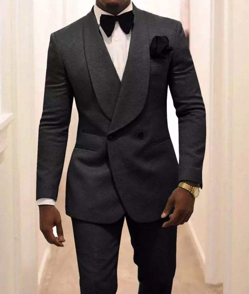 Custom Made Ivory Jacquard Groomsmen Groom Tuxedos Double Breasted Men Suits Wedding Blazer 2 Pieces Costume Homme