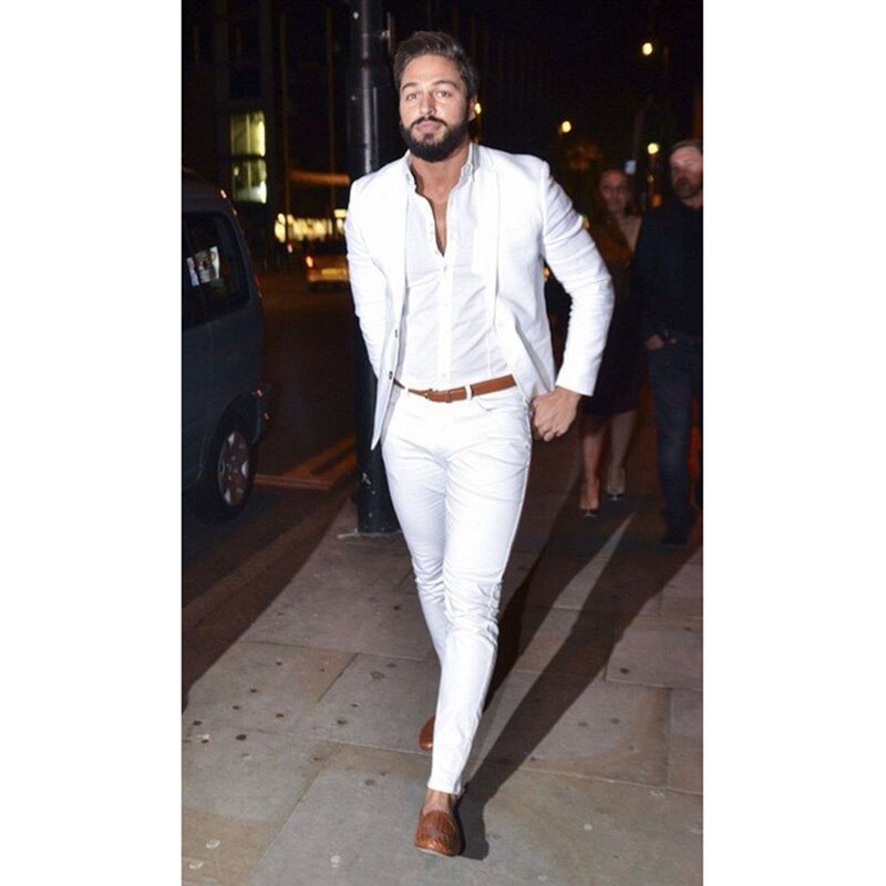 Street White Men Suit Casual Terno Slim Fit 2 Pieces Tuxedo Custom Blazer Office Men Work Wear Jacket+Pants