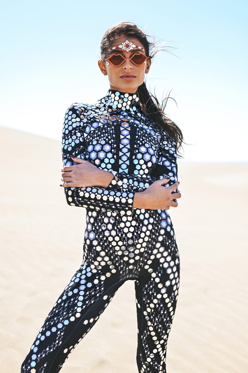 Mirror Jumpsuit / Crystal Catsuit / Festival Outfit / Rave / Boho / Diamond / Halloween Costume / Futuristic/ Dancer / Performance / Sequins