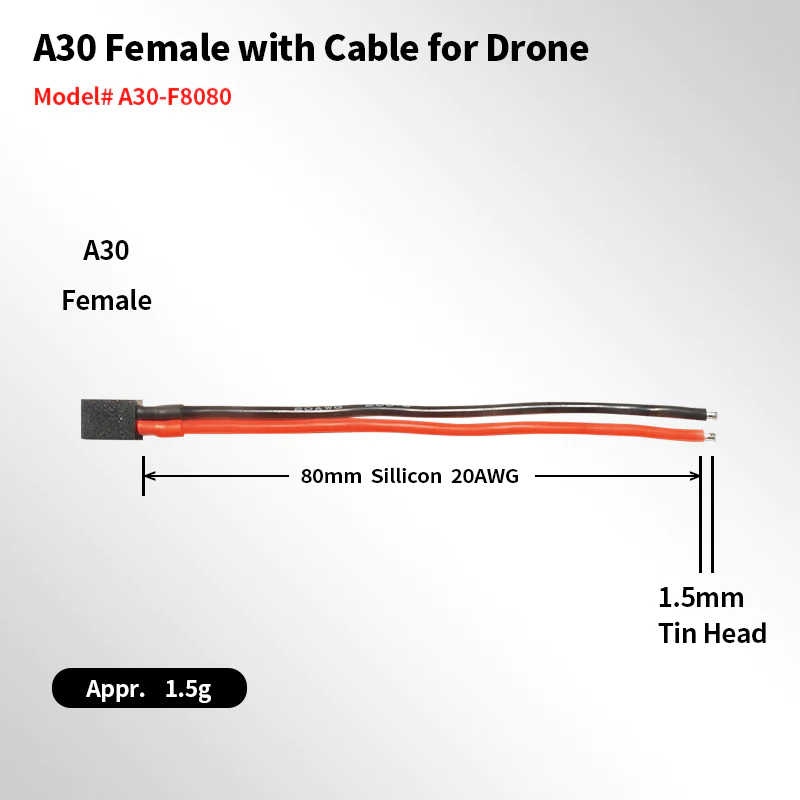 A30-F 80MM 20AWG PIGTAIL - 5 PACK