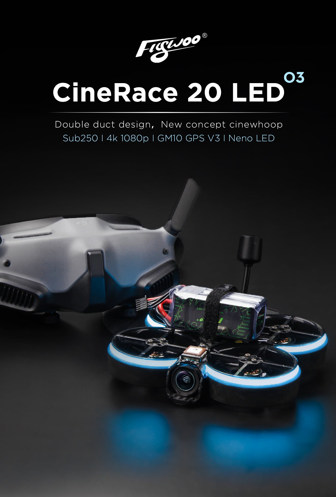 Flywoo CineRace20 V2 HD DJI O3 2inch Sub250 4K 1080P cinewhoop