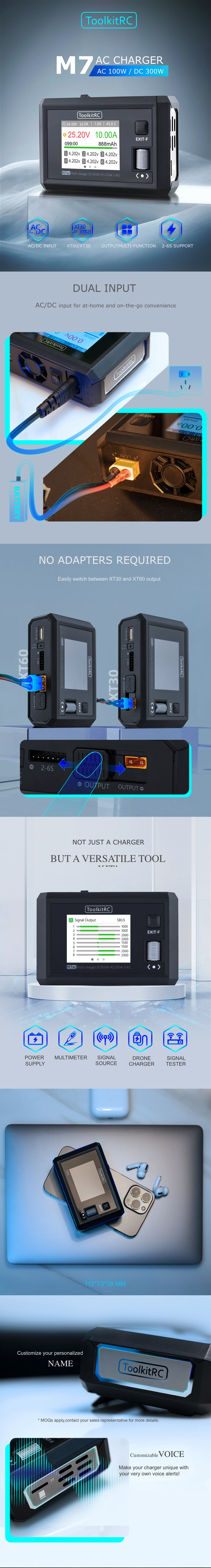 ToolkitRC M7 Multi-Function AC Smart Charger Infographic