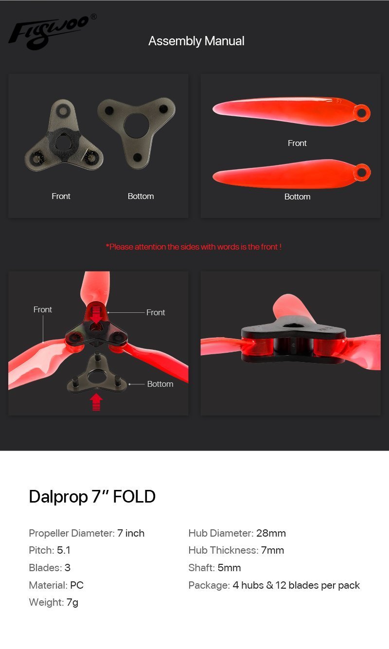 Dalprop Fold Series 7" Folding Propellers Smooth DIY FPV Prop Compatible POPO for FPV Racing RC Drone