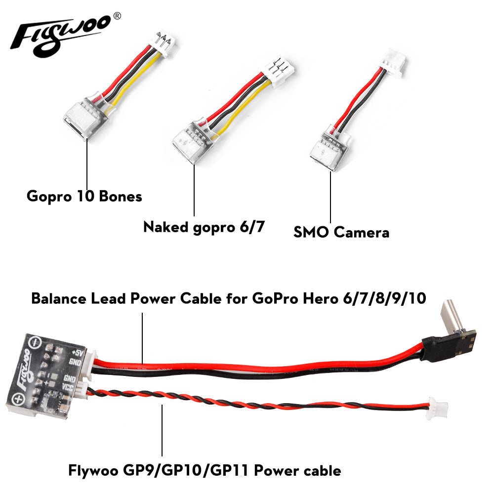 Flywoo Type C & SH1.0 3pin plug to Lead Power Cable for GoPro Hero 6/7/8/9 , GP9/GP10/GP11 , SMO, Bones , Naked gopro 6/7