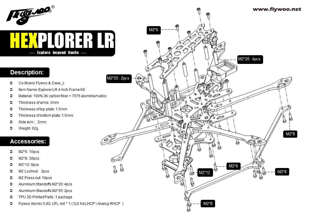 HEXplorer LR 4 Hexa-copter Frame kit PARTS-FLYWOO