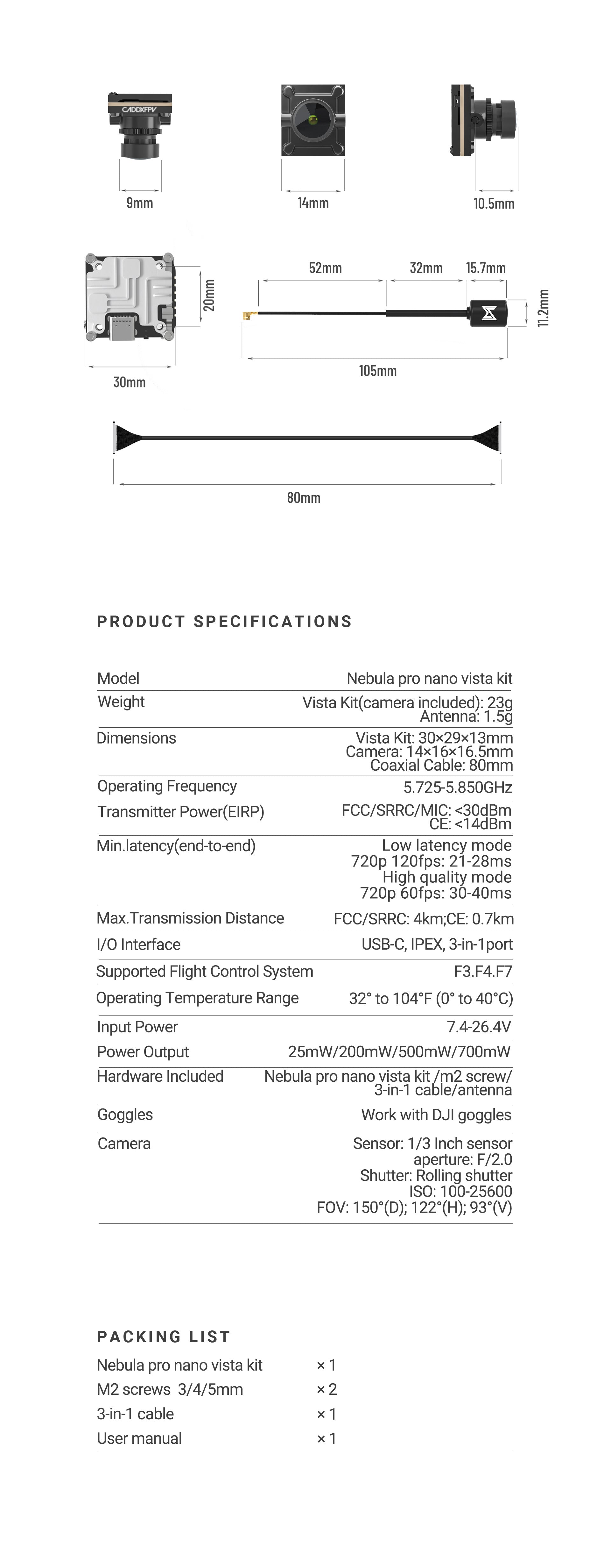 Caddx vista outlet dimensions