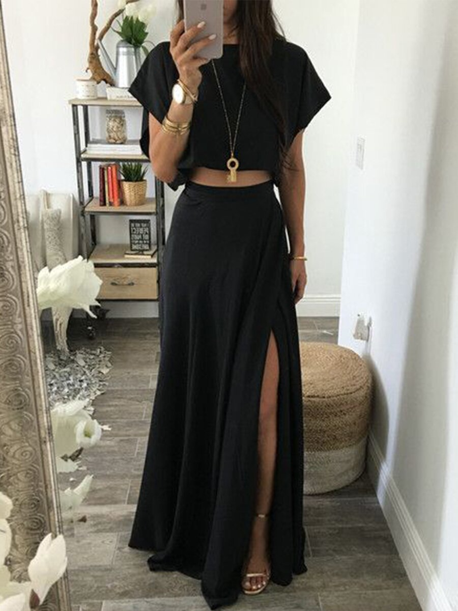sale-fashion-style-dateoutfit-freeshipping-black-solid-top-side-slit-set