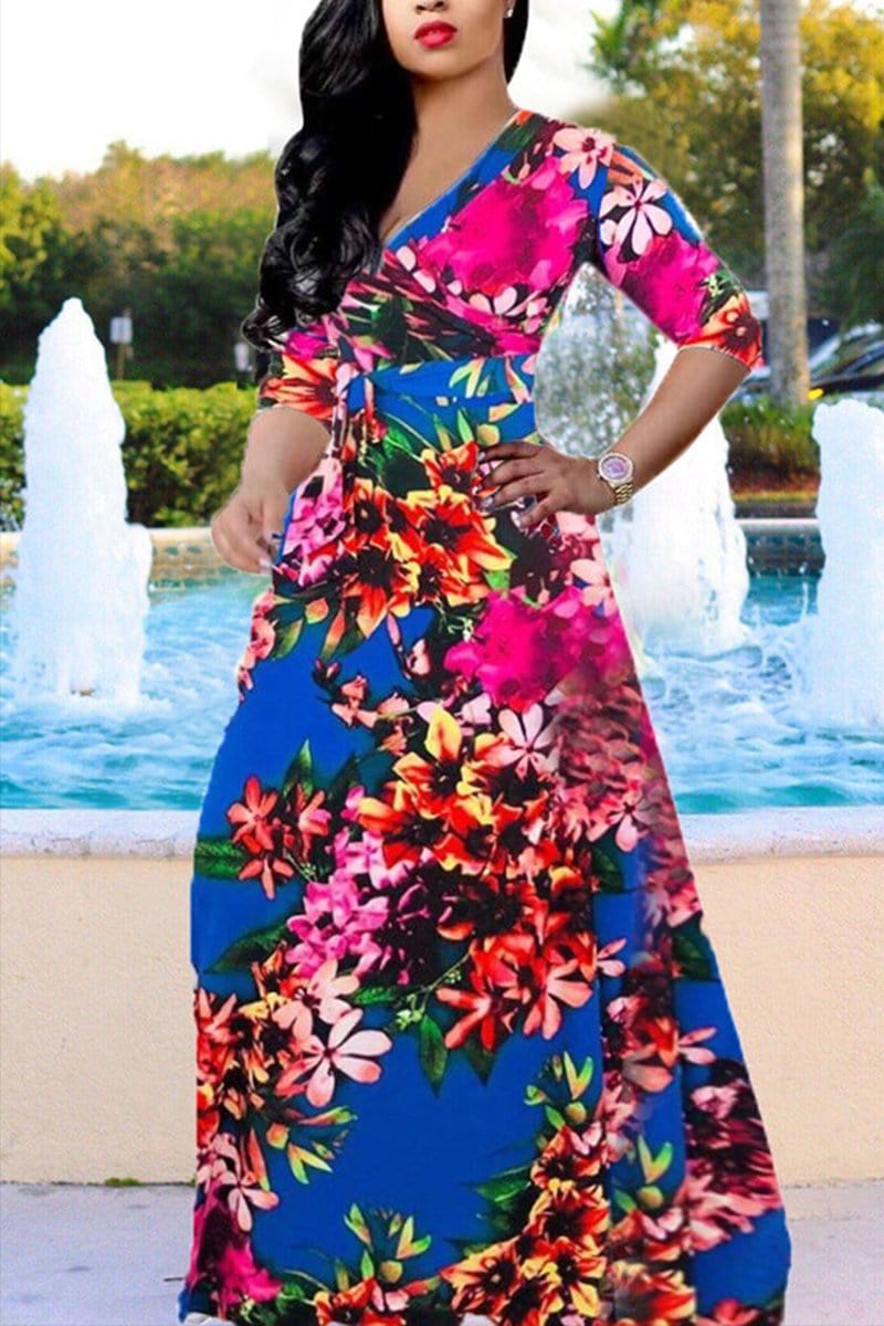 sexy-v-neck-print-cropped-sleeve-dress