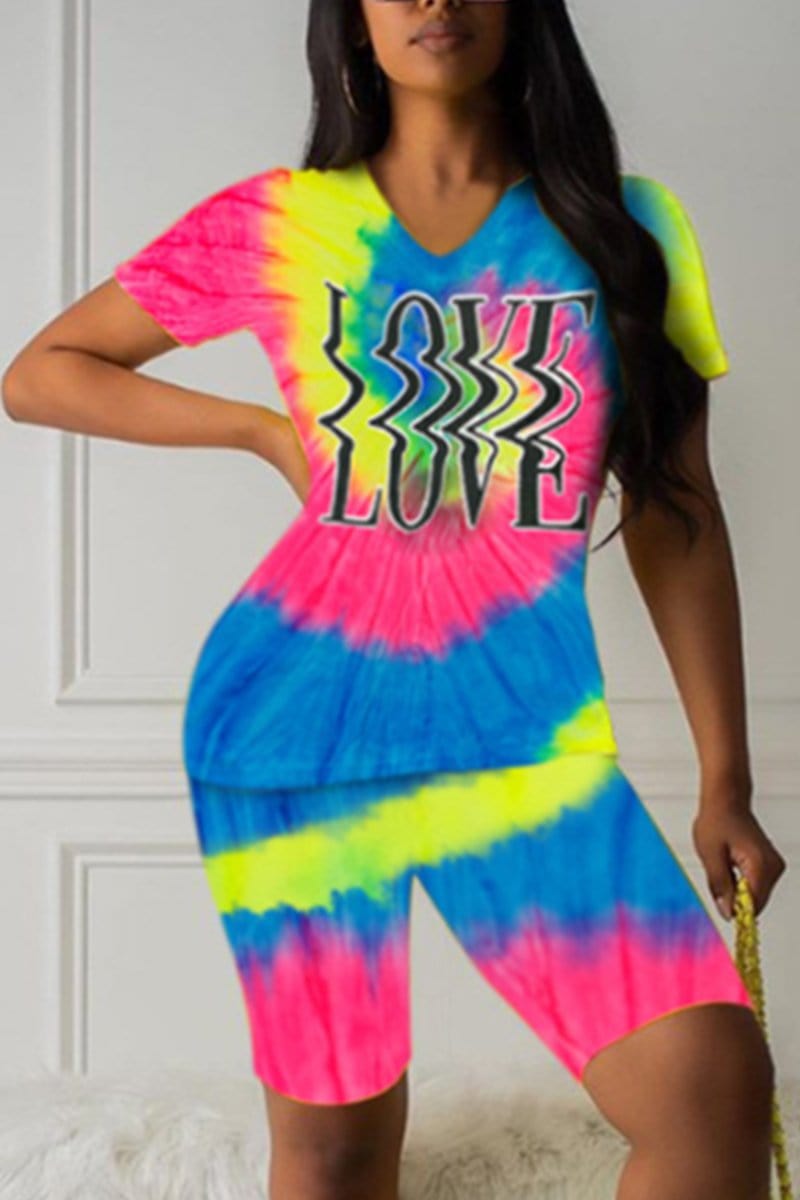 fashion-v-neck-tie-dyed-positioning-print-two-pieces