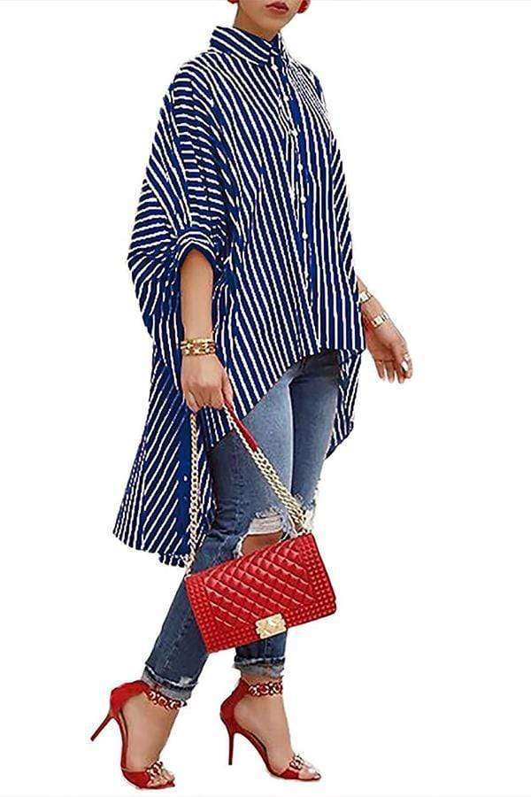 freeshipping-sale-fashion-free-shipping-casual-striped-asymmetrical-red-blending-blouses