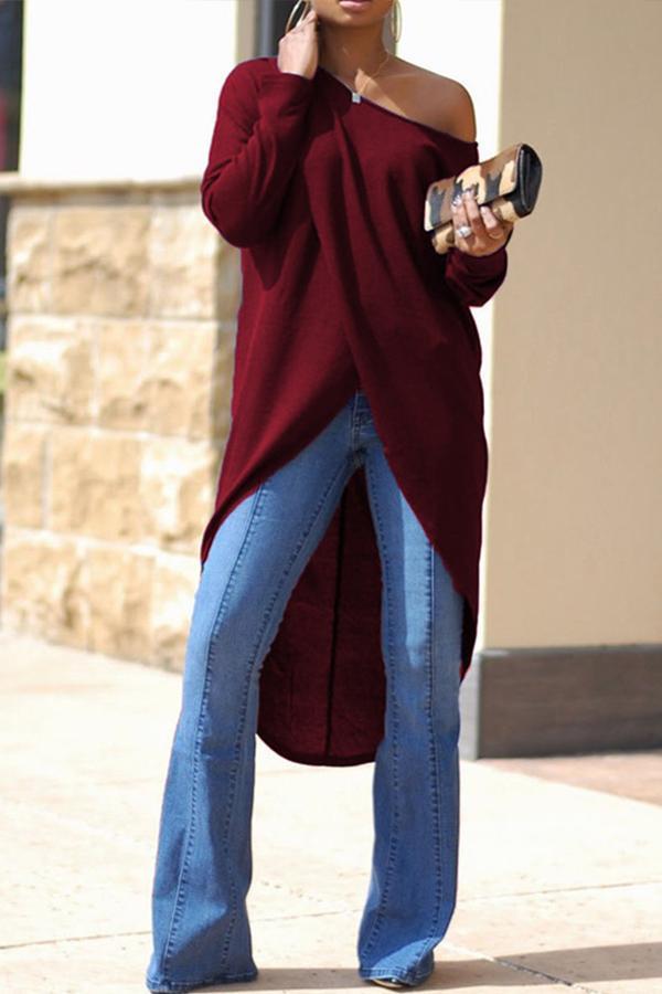 casual-asymmetrical-dew-shoulder-wine-red-blouses