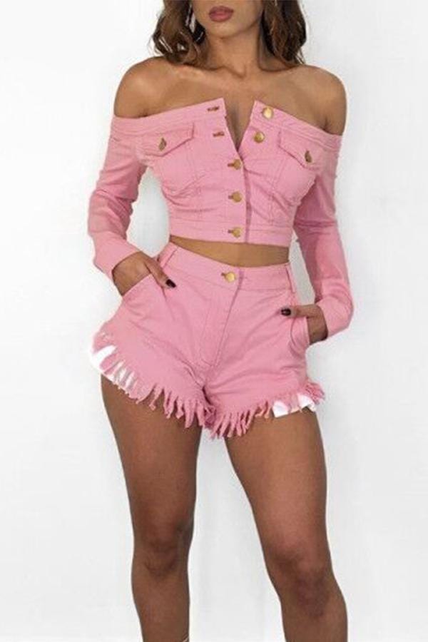 chic-open-front-with-buttons-pink-two-piece-shorts-set