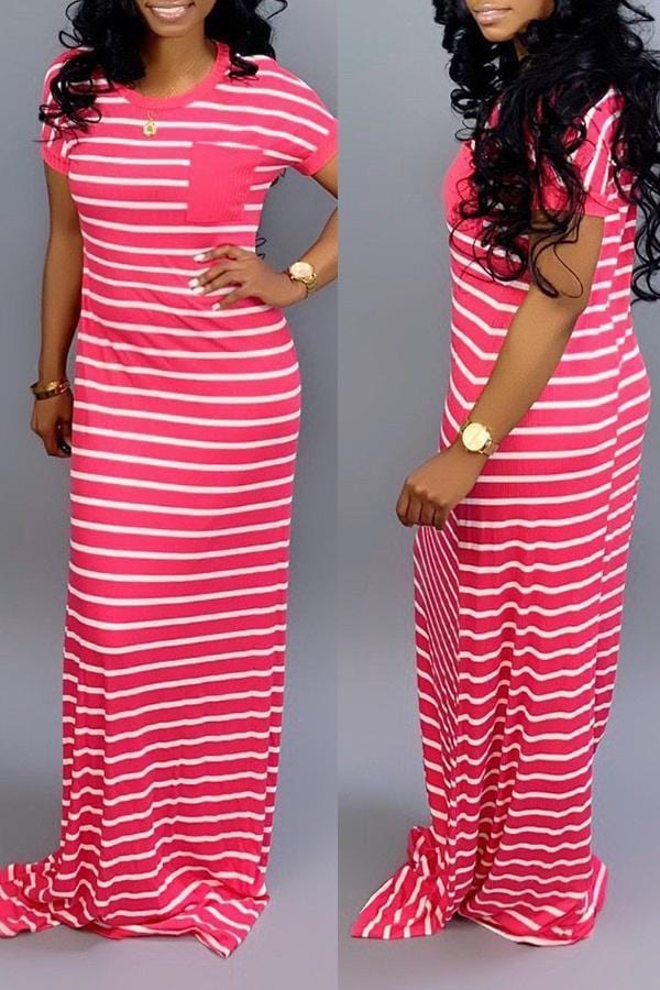 casual-striped-rose-red-floor-length-maxi-dress