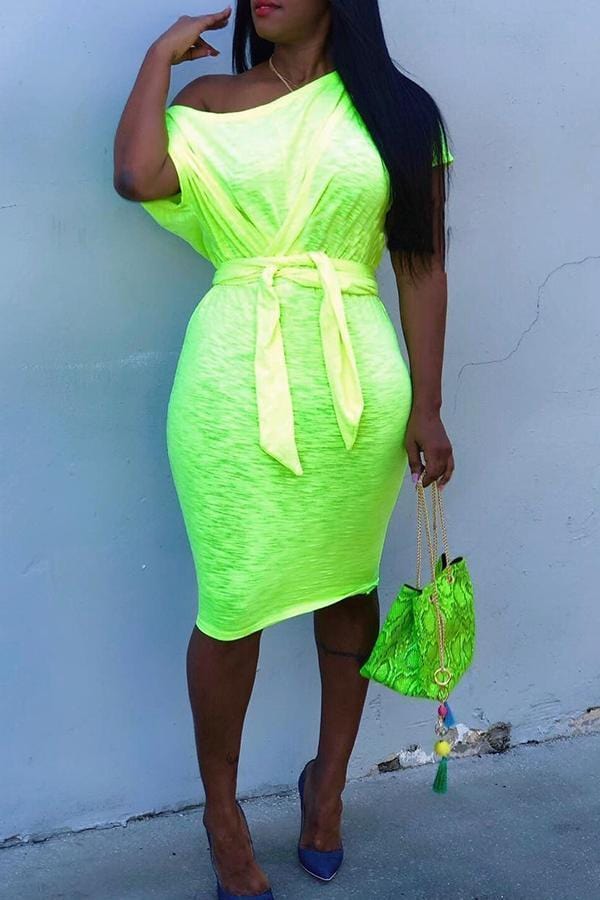 casual-green-knee-length-dresswith-elastic