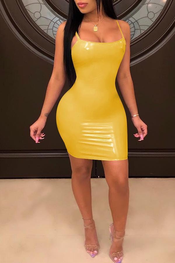 sexy-u-neck-yellow-mini-dresswith-elastic