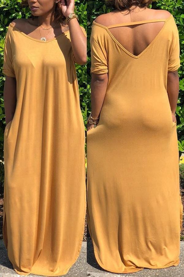 casual-hollow-out-yellow-dress