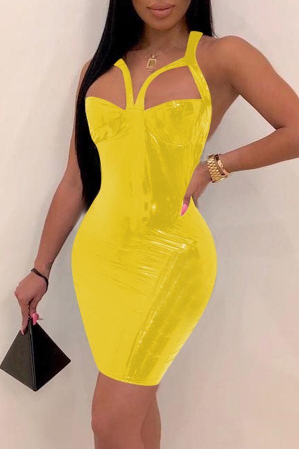 sexy-hollowed-out-yellow-pu-mini-dress