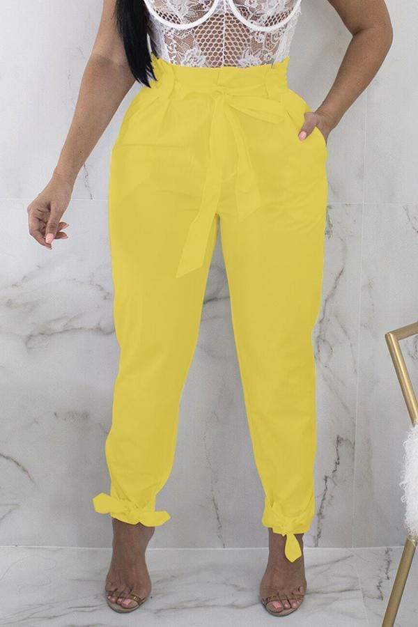 stylish-high-waist-lace-up-yellow-pants