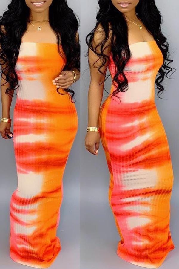 casual-printed-tie-dye-orange-floor-length-dresswith-elastic