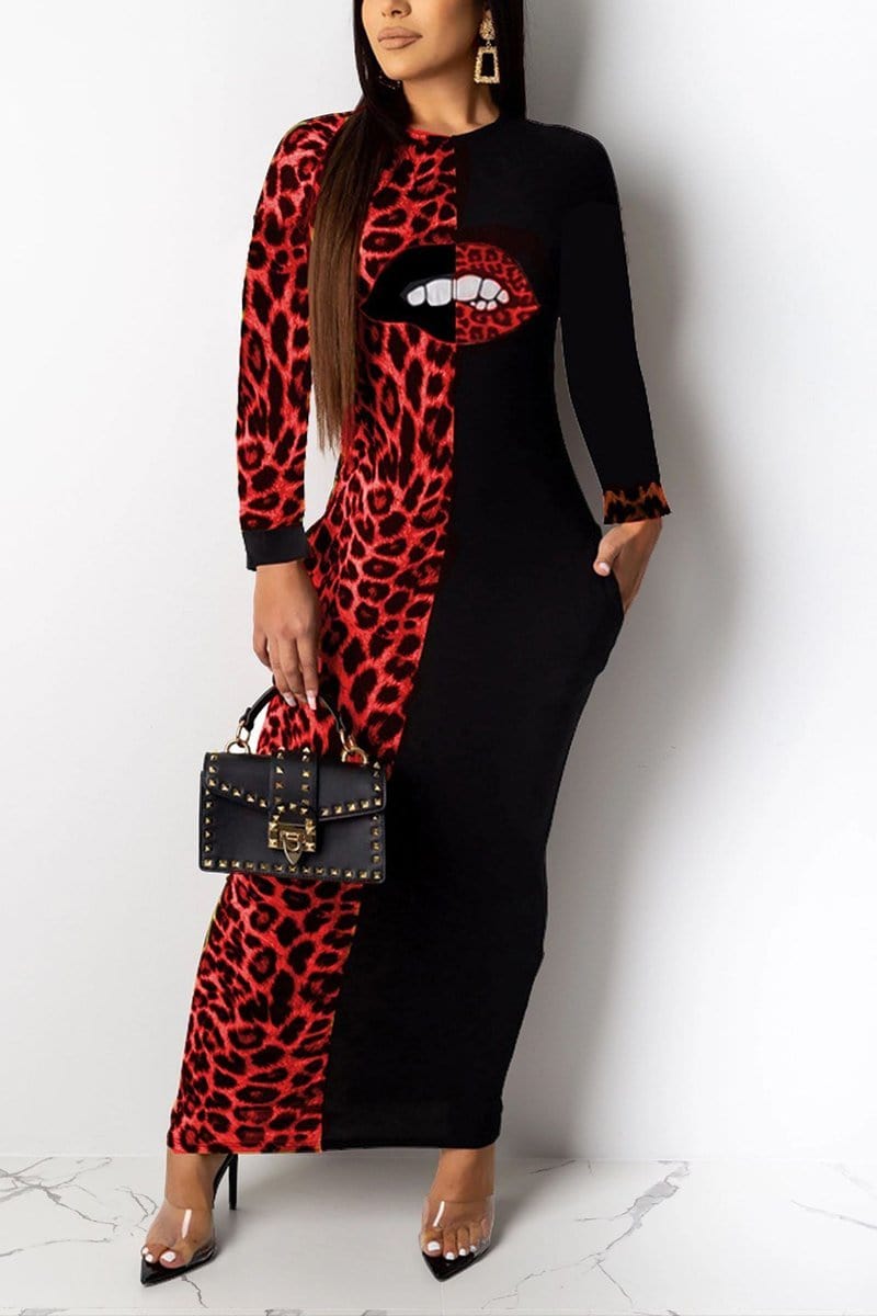 fashion-casual-lips-print-leopard-dress